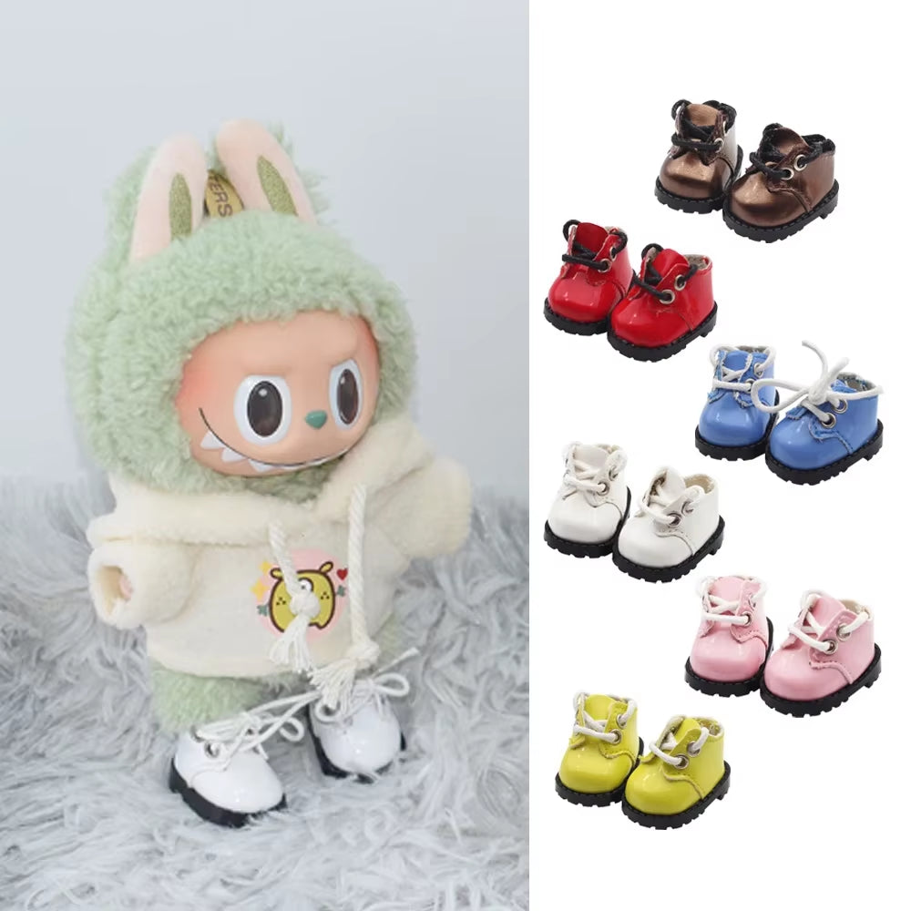 For Labubu Shoes (3.8*2.3Cm) for 17Cm Labubu Macaron and 10Cm EXO /Cotton Doll Finger Shoes Doll Leather Shoes