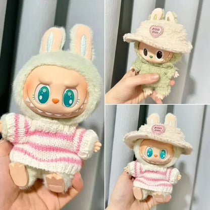 For Labubu V1 V2 Idol Cute Doll Clothes Fashion Sweater Outfit Accessories Sitting Party Pink White Striped Sweater Cup Clothing