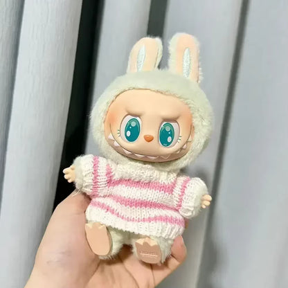 For Labubu V1 V2 Idol Cute Doll Clothes Fashion Sweater Outfit Accessories Sitting Party Pink White Striped Sweater Cup Clothing