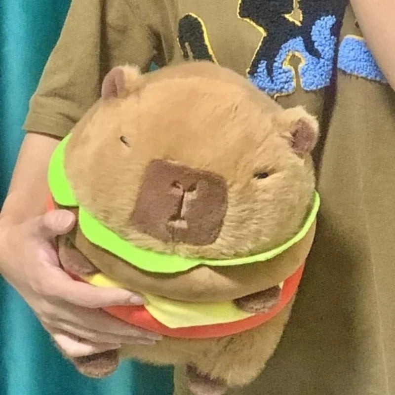 1 PCS Realistic Capybara Burger Plush, Cute Capybara Stuffed Animal Pillow Plushie Toy, Soft Hamburger Food Stuffed Toys Doll