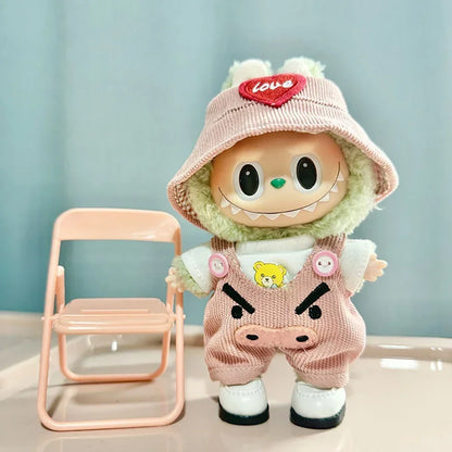 For Korea Kpop Exo Labubu II Idol Dolls Sitting Party Plaid Overalls Clothing 17Cm Mini Plush Doll'S Clothes Outfit Accessories