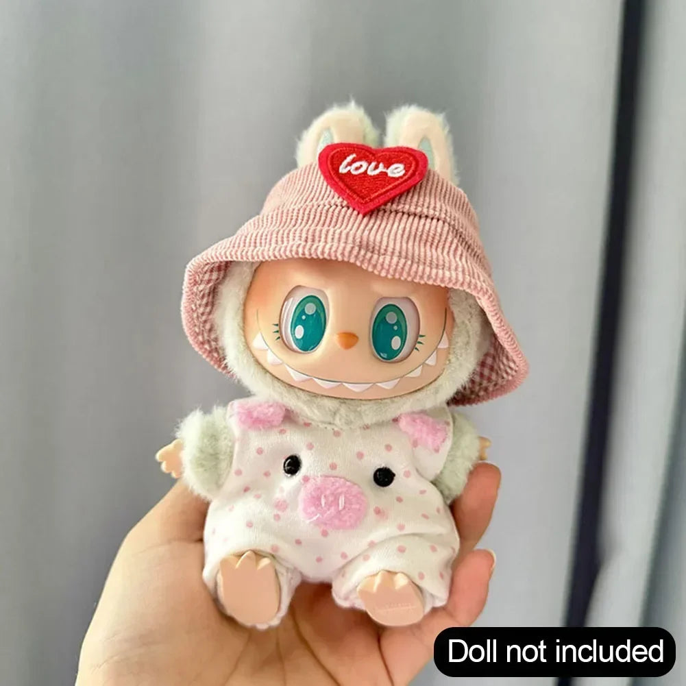 For Korea Kpop Exo Labubu II Idol Dolls Sitting Party Plaid Overalls Clothing 17Cm Mini Plush Doll'S Clothes Outfit Accessories