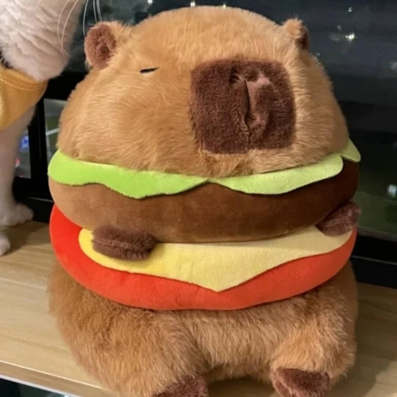 1 PCS Realistic Capybara Burger Plush, Cute Capybara Stuffed Animal Pillow Plushie Toy, Soft Hamburger Food Stuffed Toys Doll