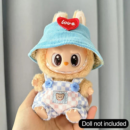 For Korea Kpop Exo Labubu II Idol Dolls Sitting Party Plaid Overalls Clothing 17Cm Mini Plush Doll'S Clothes Outfit Accessories