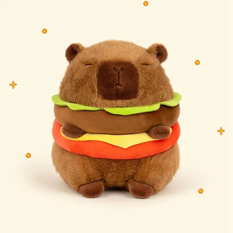 1 PCS Realistic Capybara Burger Plush, Cute Capybara Stuffed Animal Pillow Plushie Toy, Soft Hamburger Food Stuffed Toys Doll