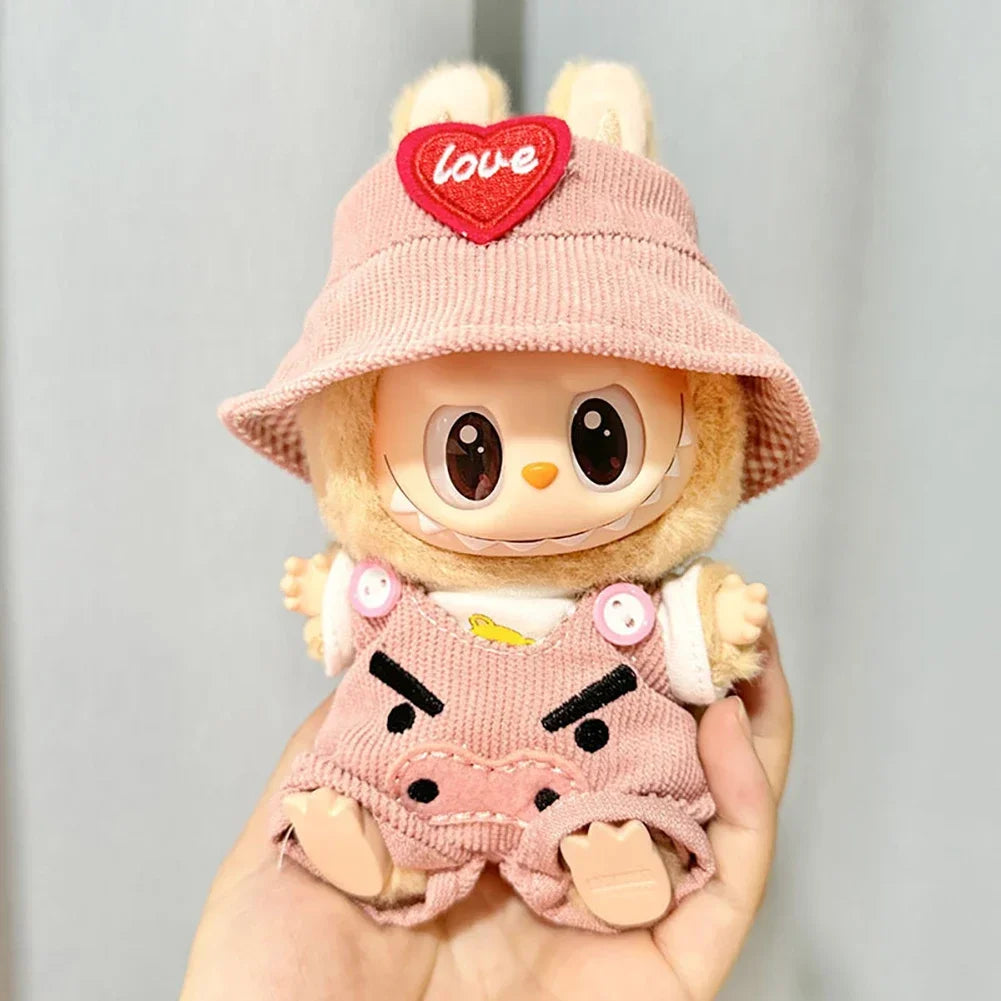 For Korea Kpop Exo Labubu II Idol Dolls Sitting Party Plaid Overalls Clothing 17Cm Mini Plush Doll'S Clothes Outfit Accessories