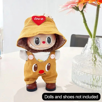 For Korea Kpop Exo Labubu II Idol Dolls Sitting Party Plaid Overalls Clothing 17Cm Mini Plush Doll'S Clothes Outfit Accessories