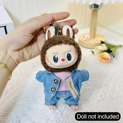 For Korea Kpop Exo Labubu II Idol Dolls Sitting Party Plaid Overalls Clothing 17Cm Mini Plush Doll'S Clothes Outfit Accessories