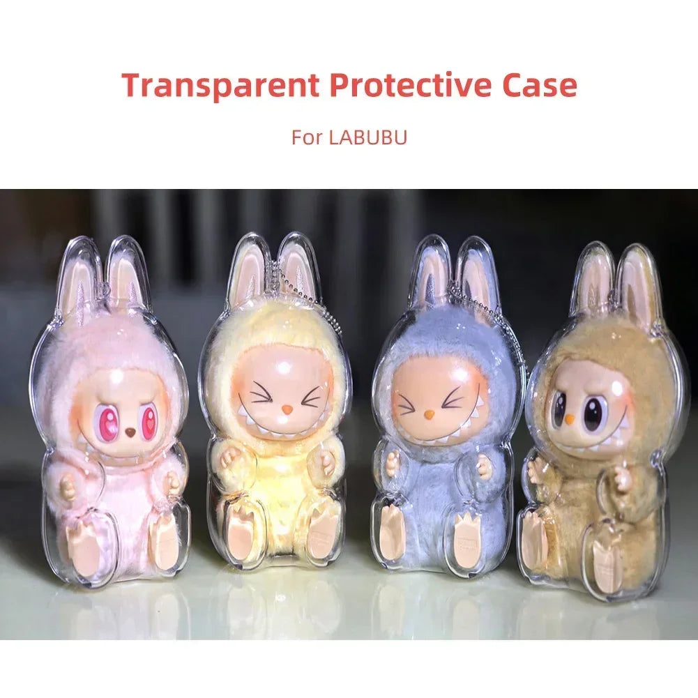 For Labubu V1 V2 Protective Acrylic Case Shell Transparent Portable Cable Organizer Box Thickened Doll Bag Keychain Bags