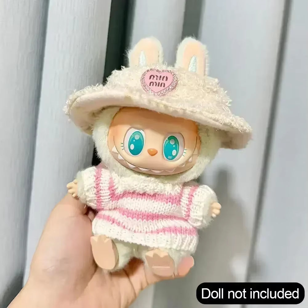 For Labubu V1 V2 Idol Cute Doll Clothes Fashion Sweater Outfit Accessories Sitting Party Pink White Striped Sweater Cup Clothing