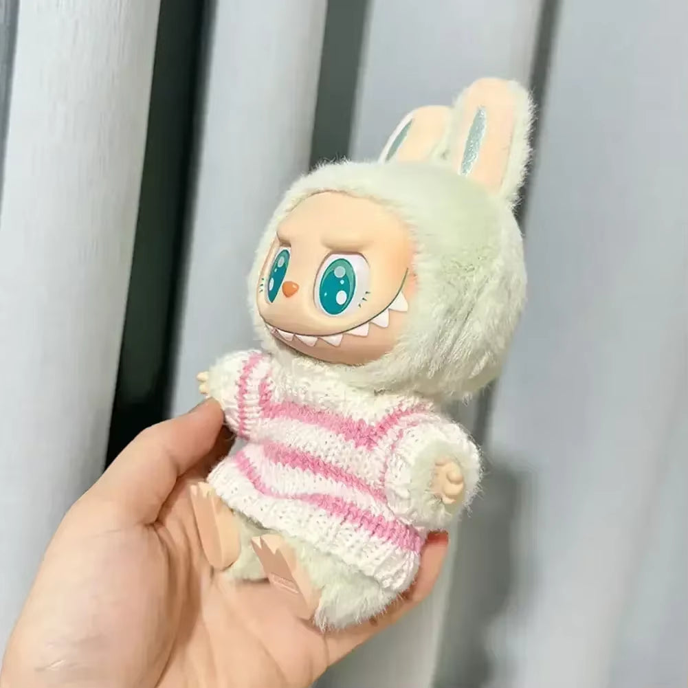 For Labubu V1 V2 Idol Cute Doll Clothes Fashion Sweater Outfit Accessories Sitting Party Pink White Striped Sweater Cup Clothing